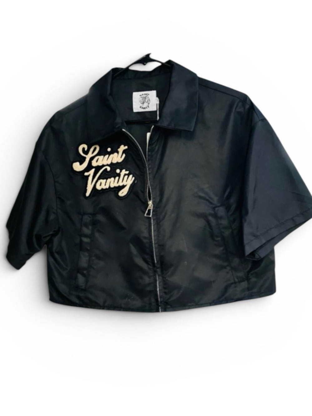 NWT Saint Vanity Black Satin Bomber Jacket Y2K Streetwear M